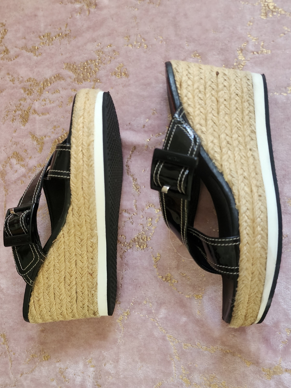 PRADA | Black Patent Leather Espadrille Wedge Sandals with Jute Platform - Picture 16 of 16